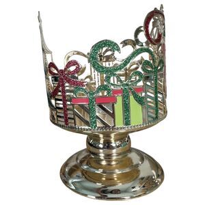 Bath & Body Works Gold Christmas Holiday Tree Presents 3 Wick Candle Holder
